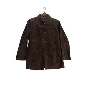 VTG Perry Ellis Jacket Mens Brown Suede Button Closure 90s Y2K M